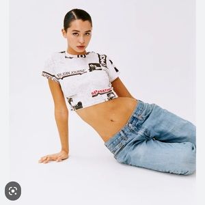 With Jean Newspaper Crop Tee XS